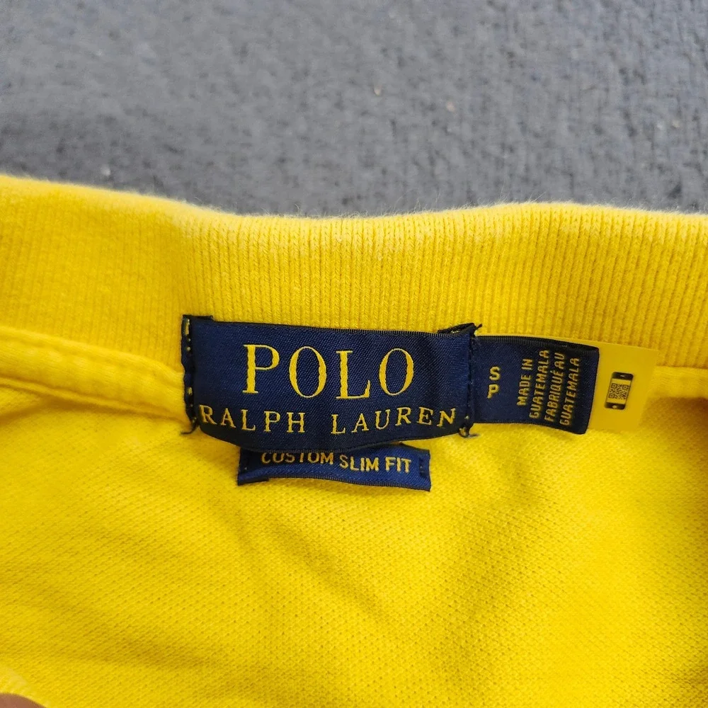 Polo Ralph Lauren Mens Custom Slim Fit Yellow Pique Polo Shirt Small Blue Pony